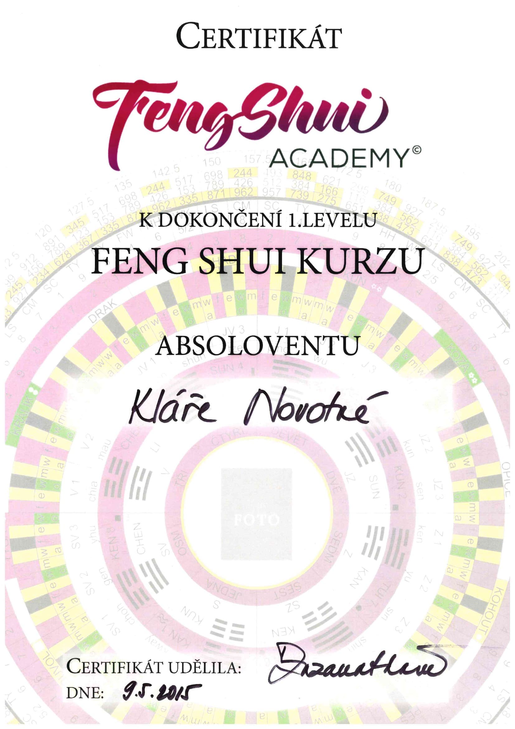 Certifikat: Feng Shui kurz — Feng Shui Academy (2015)